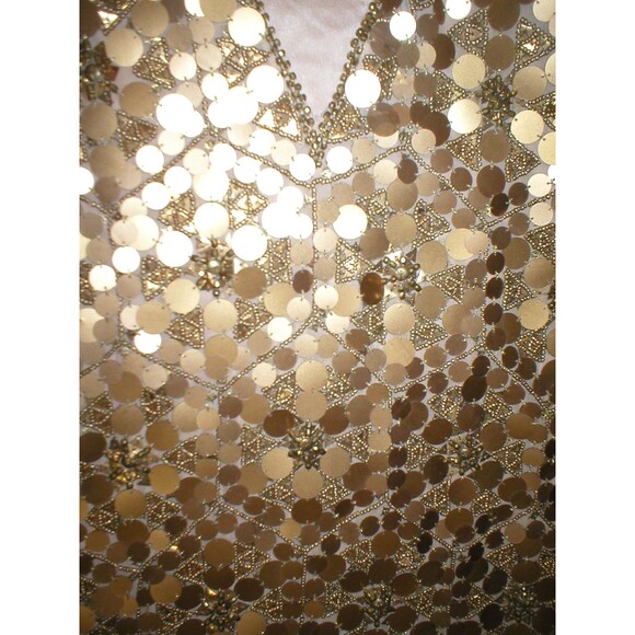 New Womens 10 NWT Matthew Williamson Designer Dress Gold Sequin Sleeveless Beads - Picture 6 of 12